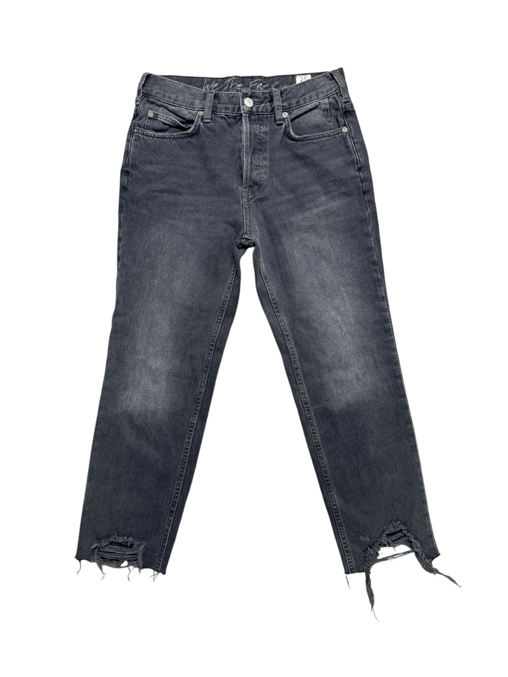 We The Free Black Distressed Straight Crop Jeans Women’s 25 Raw Hem 100% Cotton - Picture 2 of 9